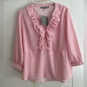 Marc New York Pink Striped Ruffle Blouse
